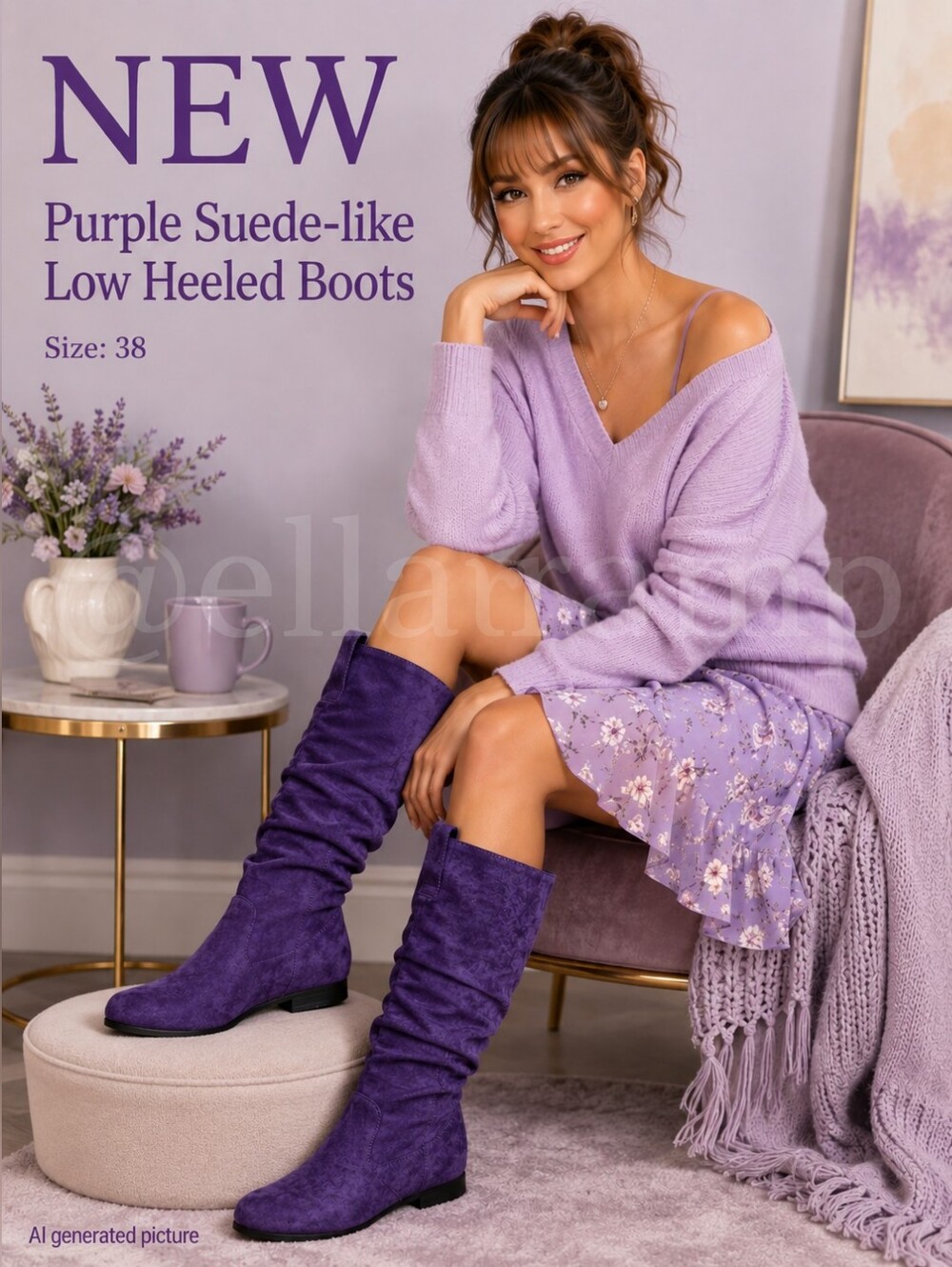 NEW Purple Suede-Like Boots size 38